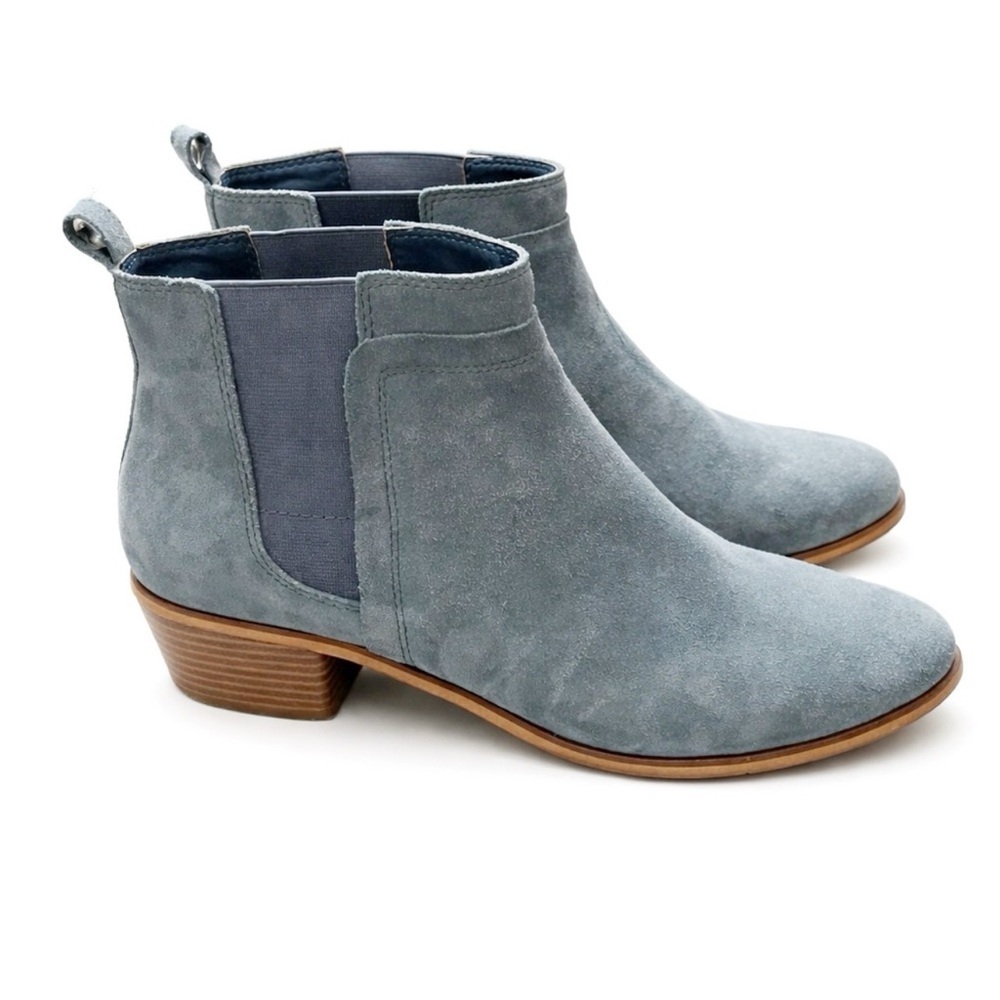 Gianni Fermani Blue Suede Ankle Boots Chelsea Block Heel Size 9